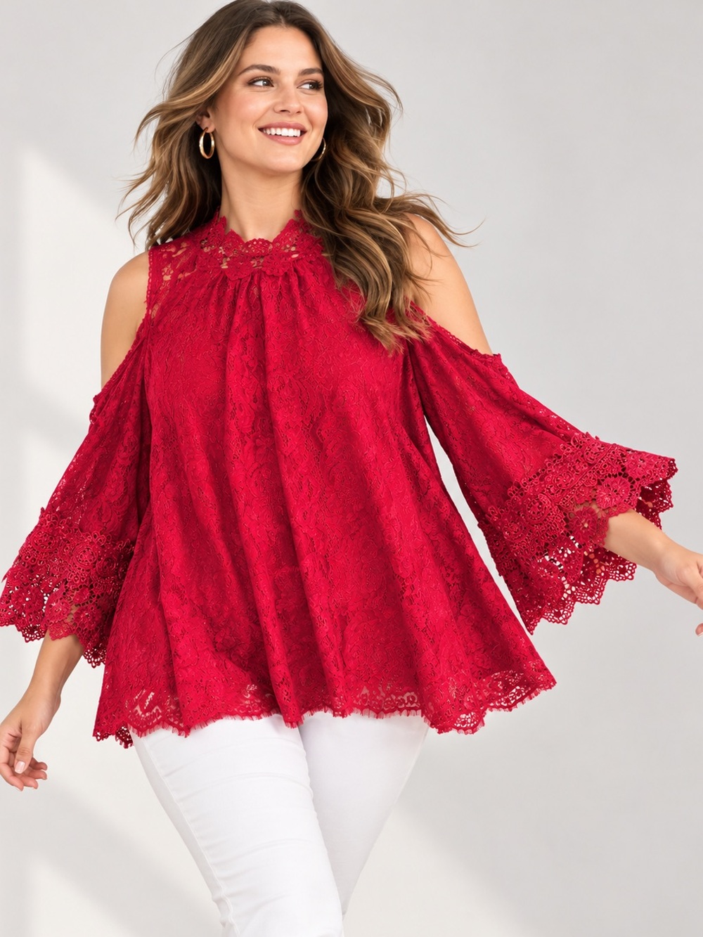 🎉5 for $45🎉 Roamans lace top blouse shirt size 16 red